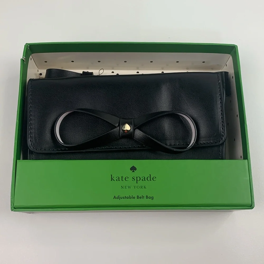 Kate Spade Leather Black Adjustable Belt Bag Bow Accent Size S/M New NWT in box